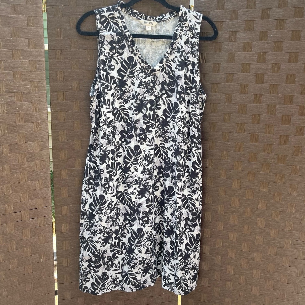 Briggs New York Black and White Sleeveless Sheath Linen Dress -size L